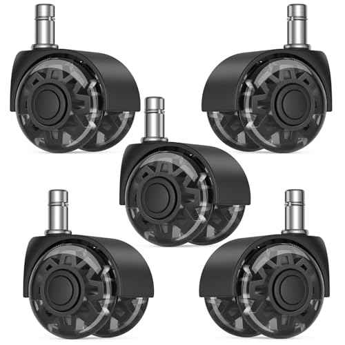 2" Replacement Wheels for Office Chair, Set of 5 Universal Size 11x22mm Roller Blade Wheels for Computer Gaming Chair, Carpet & Hardwood Floors, Quiet Heavy-Duty Smooth (Black)