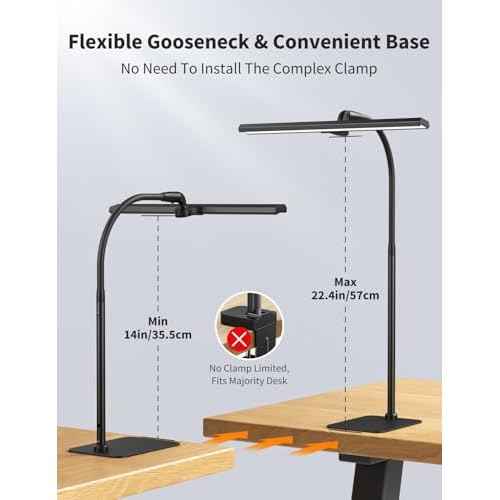 Kary LED Desk Lamps for Home Office, Tall Desk Light with Base, Flexible Gosseneck Adjustable Height 5-Level Dimmable Brightness & Color, Architect Lamp for Working,Reading,Crafting,Study
