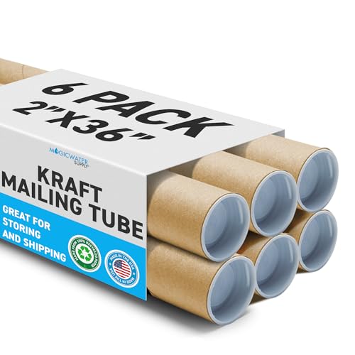 6 Pack 36 Inch Kraft Mailing Tubes with End Caps for Shipping & Art