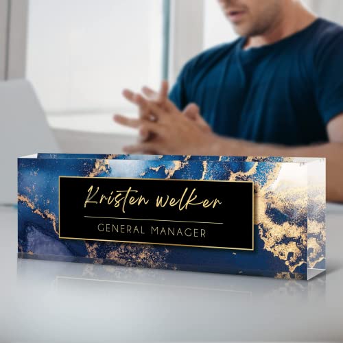Blue Custom Desk Name Plate Personalised Office Decor for Men Women