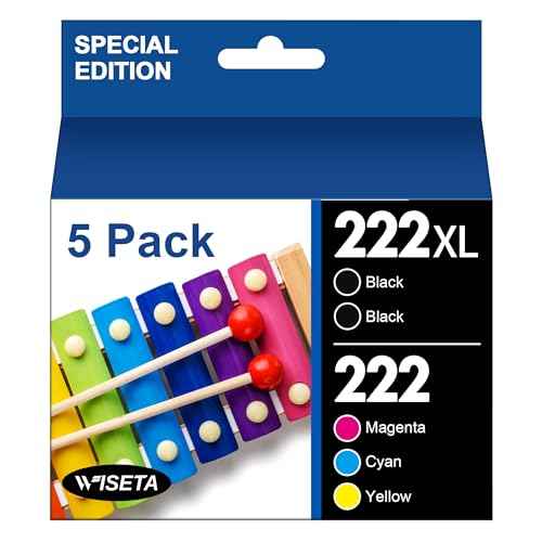 222XL High Capacity Black & Standard Color 5-Pack Remanufactured for Epson 222XL Ink Cartridges Combo Pack Work for Workforce WF-2960 Expression XP-5200 Printer (2 Black, 1 Cyan, 1 Magenta, 1 Yellow)