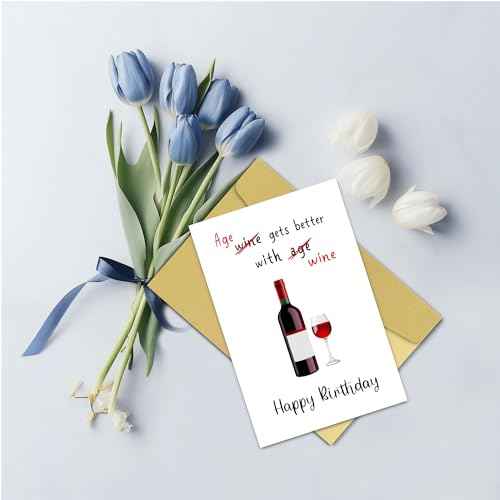Funny Wine Birthday Cards for Women Men - Age Gets Better With Wine, Humorous Birthday Cards for Friends, Hilarious Birthday Card for Wife Husband