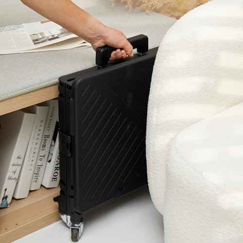 Folding Utility Cart Portable Rolling Crate Handcart Shopping Trolley Collapsible Tool Box, with Lid, Basket on 4 Rotate Wheels, for Grocery, Office, Luggage, Teacher (Black)