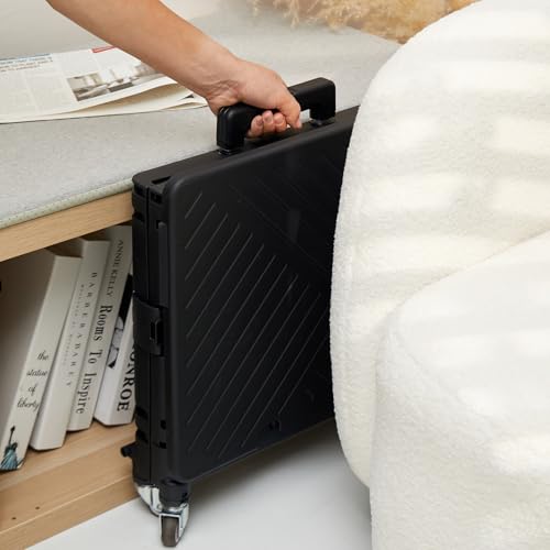 Black Folding Utility Cart with Lid – Portable Rolling Handcart for Grocery, Office, Travel