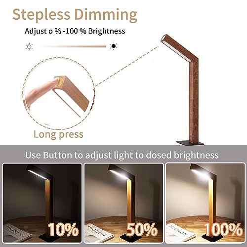 Wooden Desk Light £¬Dimmable Desk Lamp for Home Office with USB Wireless Charging Port £¬Touch Control RotatableDesk Adjustable Night Light(Sapele Wood)