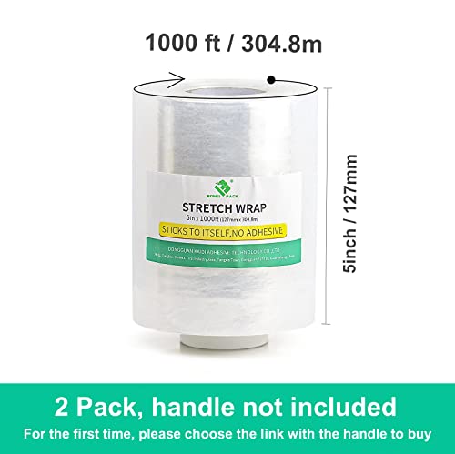 Industrial Mini Stretch Wrap Film 5" x 1000ft, Heavy Duty Pallet Wrap 80 Gauge - 2 Pack