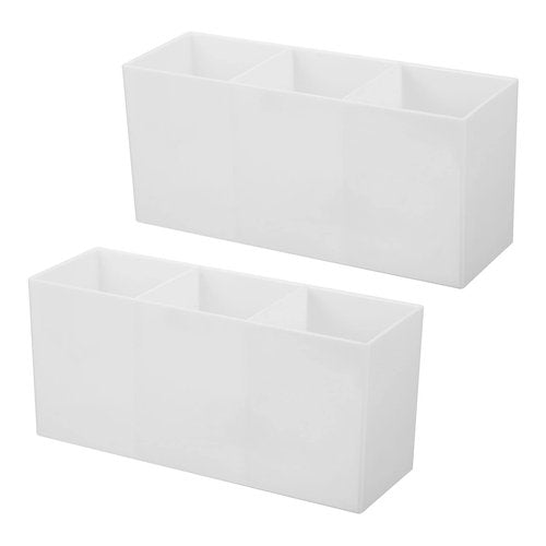 PATIKIL 3 Compartments Clear Acrylic Pen Holder, 2 Pack Pencil Holder Pen Organizer Pencil Cup Makeup Brush Holder Square for Countertop Desk, White