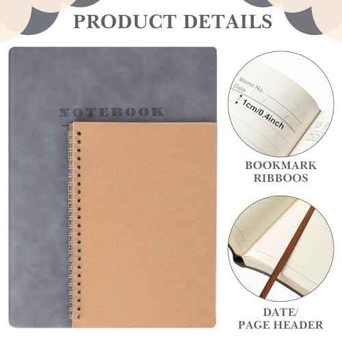 SATINIOR 5 Pack A4 Notebooks Large Journal 360 Pages Leather Softcover Hardcover Notebooks Thick Paper Lined Notepad for Office School Business Note Taking Writing, 8.5'' x 11''(Gray)