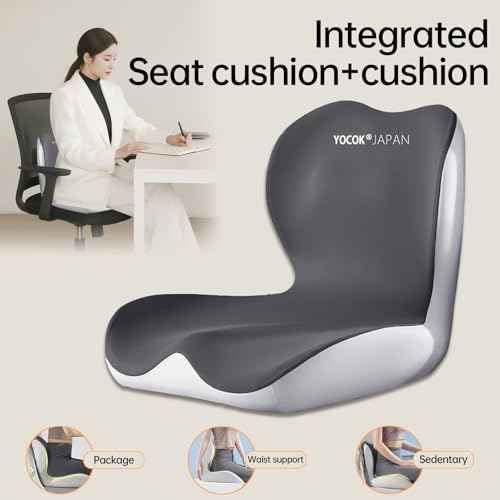 Ergonomic 3-Zone Seat Cushion with Lumbar Support - Integrated Mold Design for Office Chair & Car Driving, Grey