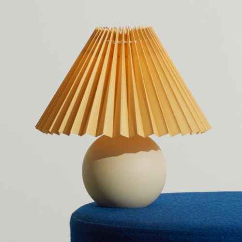 Brightech Serena LED Table Lamp - Modern Ceramic Lamp with Pleated Shade for Bedside, Nightstand, Desk - Cozy Night Light with Soft White Light for Living Room, Bedroom - Peach