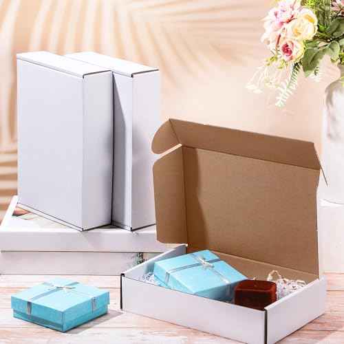Qilery 60 Pcs Shipping Boxes Corrugated Cardboard White Mailer Boxes Packaging Present Gift for Mailing Shipping Small Business (9 x 6 x 2 Inches)