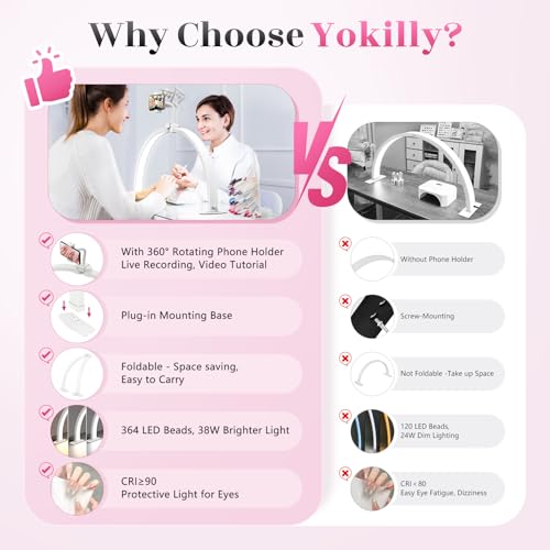 Yokilly Foldable 29-Inch Half Moon Nail Desk Light White - Adjustable, Energy-Efficient LED for Nail Art