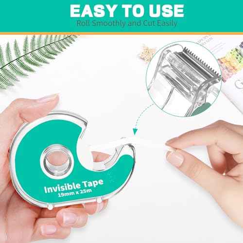 6 Invisible Clear Tape, Transparent Tapes with Refillable Dispenser, 3/4 X 1000 Inches Frosted Writable, Clear Tape Refill Rolls for Gift Wrapping, Home, School Office Supplies