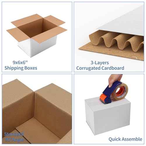 Hoikwo 9x6x6 Shipping Boxes Set of 25, White Corrugated Cardboard Box for Small Business for Packaging Mailing