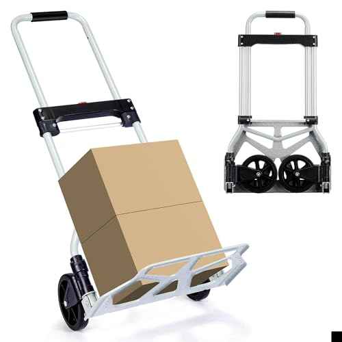 Folding Hand Truck Dolly Cart Portable Foldable Aluminum Luggage Cart Trolley Cart Black Load 260 lbs, with Black Bungee Cord, Telescoping Handle,Solid Aluminium Wheel suspensions, Double Bearings