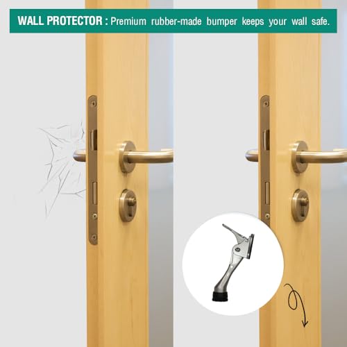 HA SHI Satin Nickel One Touch Kickdown Door Stopper 4 Inch - 1 Pack