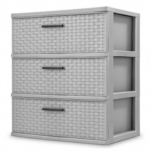 Sterilite Gray Wide 3-Drawer Storage Tower with Weave Pattern - Cement