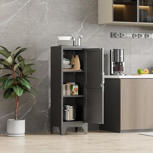 46"H Black Metal Locker with 1 Lockable Door and 2 Adjustable Shelves