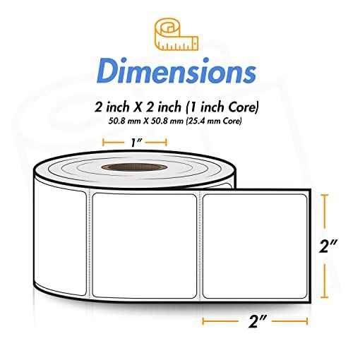 2" x 2" Square Direct Thermal Label - Compatible with Rollo Label Printer & Zebra Desktop Printers ? 1¡± Core, Multipurpose Candle QR Barcode Sticker, Adhesive & Perforated - 4 Rolls, 750/Roll