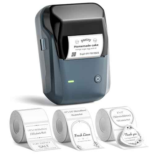 NIIMBOT B1 Label Maker Machine with 3 Tapes, 50x30mm/50x80mm/ 50x50mm Round Labels, Bluetooth Thermal Label Printer for Small Business,Office,Home,School (Blue, 1 Printer+3 Roll Label)