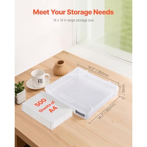 VEVOR Scrapbook Paper Storage, 6 Pack Stackable Plastic Board Game Boxes, Clear Multi-Purpose Document Case with Rounded Corners and Double Latches, for Office Essentials Tools Arts Crafts Supplies