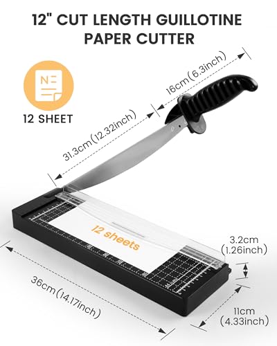 MAKEASY 12-Inch Heavy Duty Paper Cutter Black, 12 Sheet Guillotine Trimmer for Craft & Office