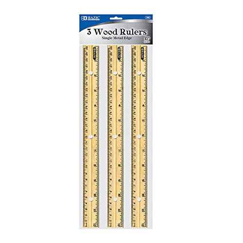 BAZIC Products Wooden Ruler 12" (30cm), Singel Metal Edge, Inches Centimeter Metric Measuring Drafting Rulers, for Students School Supplies (3/Pack), 24-Packs