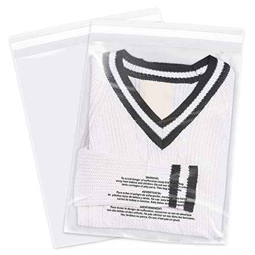 13" x 15" (500 Count) Self Seal Clear Poly Bags with Suffocation Warning for Packaging, Shipping, Clothing, Shirts & FBA - Resealable Adhesive