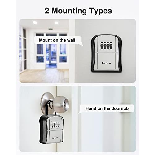 Puroma Key Lock Box, Portable Combination Lockbox Wall-Mounted Key Storage Box for House Keys, Resettable Code Safe Security Lock Box for Home, Office, Apartment Spare Key Storage (1 Pack, Gray)