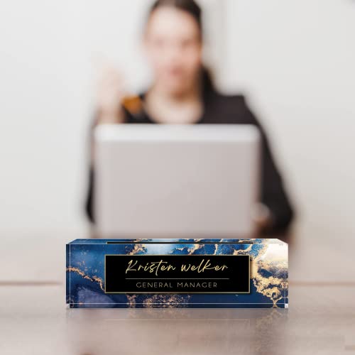 Blue Custom Desk Name Plate Personalised Office Decor for Men Women
