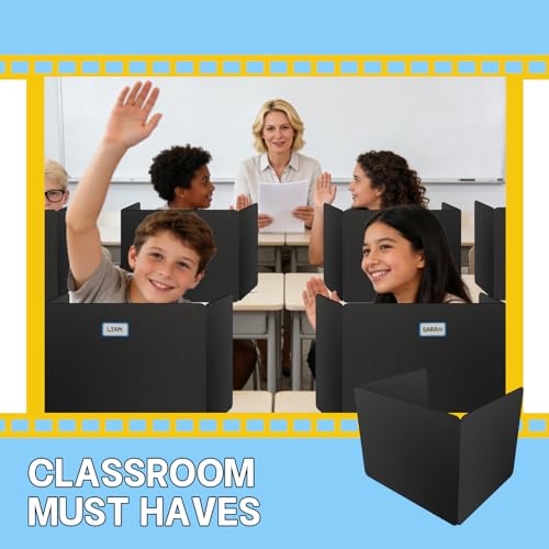 22 Pack Desk Dividers for Students - Medium, Waterproof Plastic Privacy Shields with Extra Labels