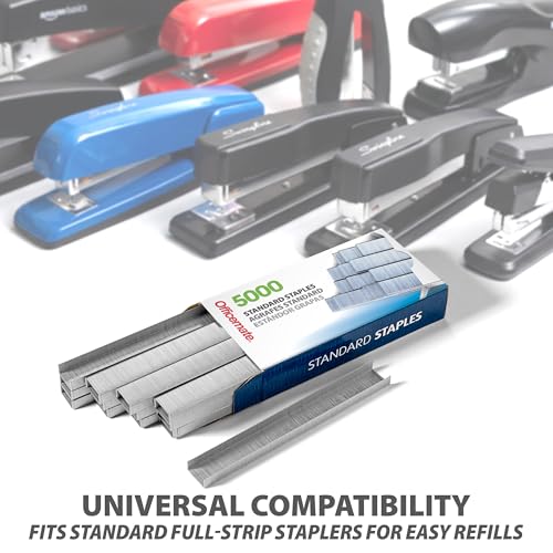 Officemate Standard Staples, 5 Boxes of 5,000, 1/4 Inch Leg, Chisel Point, Universal Compatibility
