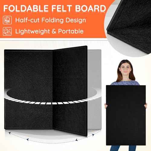 DOLLAR BOSS Large Bulletin Board 48" x 36" Foldable Felt Cork Board, Decorative Pin Board for Wall 4' x 3' Photo Display Board for Halloween Christmas Decor Office Home School with 20 Pins, Black