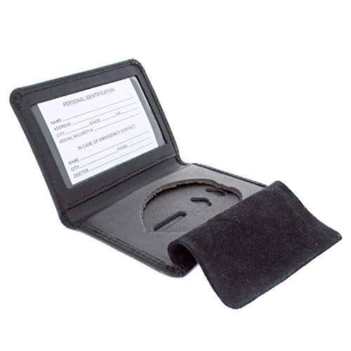 Genuine Leather Unisex Law Enforcement Badge Holder Wallet Case - Shield, Black