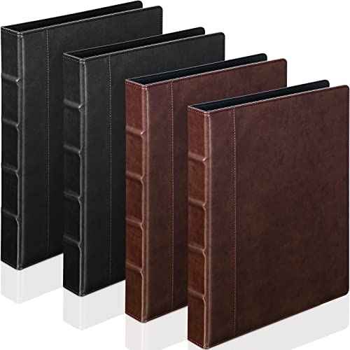 Yexiya 4 Pcs Vintage Hardback 3 Ring Binder Planner Portfolio Leather Round Ring Binder Organizer Holds 200 Sheets with 2 Inner Pockets, 13 x 10 Inch(1 Inch,Black, Brown)