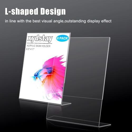 Vertical 6 Pack Acrylic Sign Holders 8.5x11 Inches L-Shape Flyer Stands for Displays