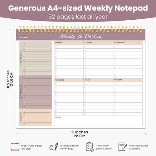 Weekly To Do List Notepad with 52 Undated Sheets£¨8.5"¡¿11"£©- Undated Weekly Planner Notepad for Office Desk Accessories and Supplies - Midnight Lilac