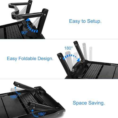 Laptop Table for Bed, Bed Table Trays for Eating and Laptops with Adjustable Laptop Stand, Multi-Functional Lap Desk with Internal Cooling Pad, LED Desk Lamp, 4 Port USB Hub, Mouse Pad