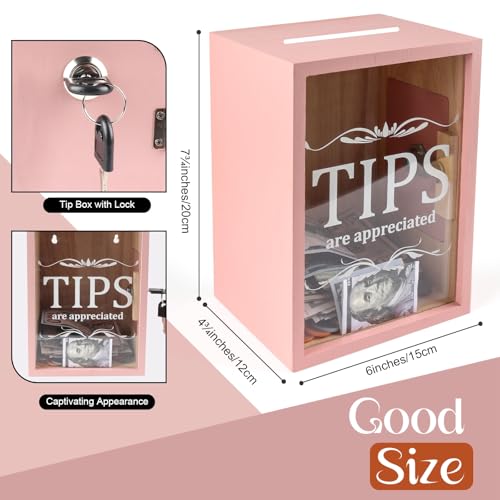 Yamahiko Wooden Tip Collection Box with Lock - Coin & Donation Jar, Pink