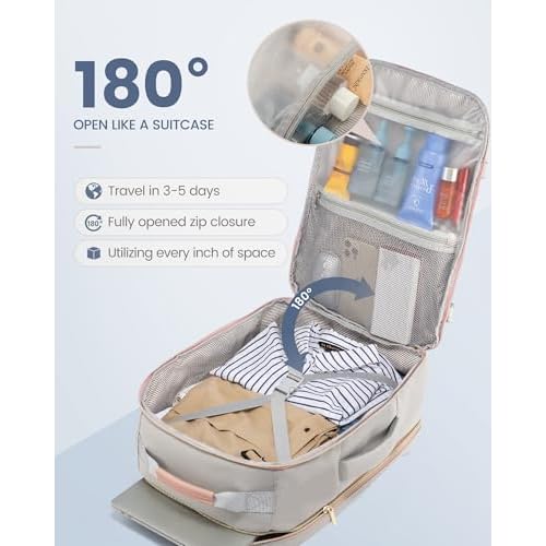 LOVEVOOK Travel Backpack for Women & Men 40L,Airline Approved Carry On Backpack Travel Essentials,TSA Carry on Luggage,Waterproof Personal Item Travel Bag,Suitcase with 3 Packing Cubes,Light gray-Pink