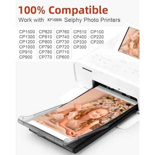 Markdomain Compatible Selphy CP1300 Ink and Paper, KP-108IN 4x6 Inch Photo Paper Glossy for Selphy CP1500 CP1300 CP1200 CP1000 CP910 Printers, 108 Sheets Photo Paper and 3 Color Ink Cartridges