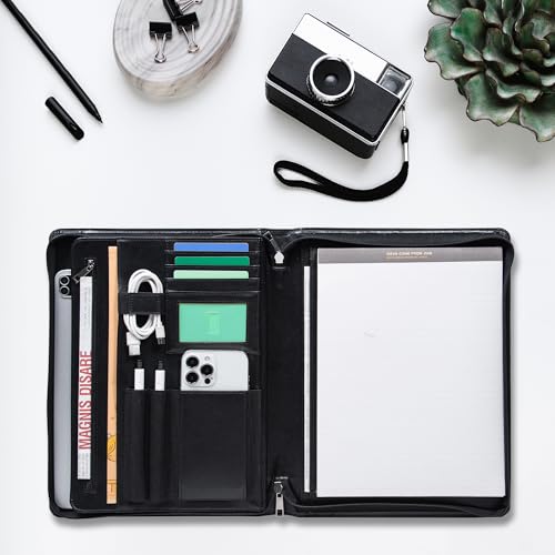 Calfinder Vegan Leather Business Padfolio with Zipper, Professional Padfolio for Women,Leather Portfolio for Men,Portfolio Binder for Ipad,Document and Resume,Personalized Gifts
