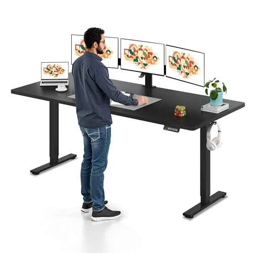 SANODESK Electric Standing Desk 79 x 32 Inches Height Adjustable Stand Up w/6-Button Ergonomic Computer Desk with Splice Board for Home Office, Black Frame + Black Tabletop
