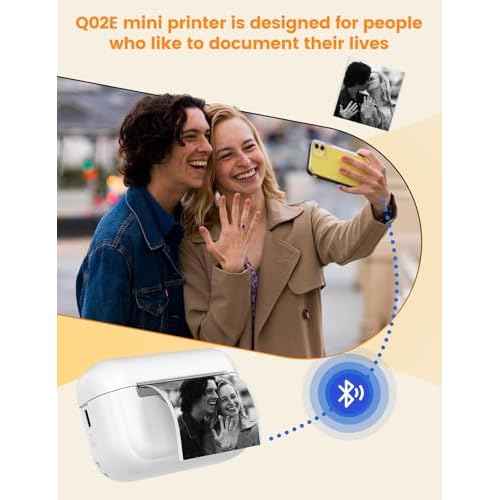 Memoking Sticker Printer - Portable Mini Printer Q02E, Pocket Impresora Port?til Inkless Print Pod Small Thermal Sticker Maker Receipt Printer, for Study Note, Diagrams, Scrapbook, Journal, Gift, DIY
