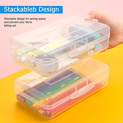 Tamaki White Plastic Pencil Box with Large Capacity, Clear, Stackable, 8.1 x 4.7 inches