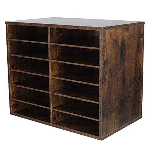 EasyPAG Mail Organizer Countertop, Wood Literature Organizer, Student Classroom Mailbox for School, Desktop Paper Sorter for Office Home, 12 Compartments, Archaize