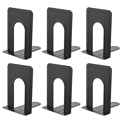 JIKIOU Metal Book Ends Set - Non-Skid Supports for Shelves, 6 Pieces