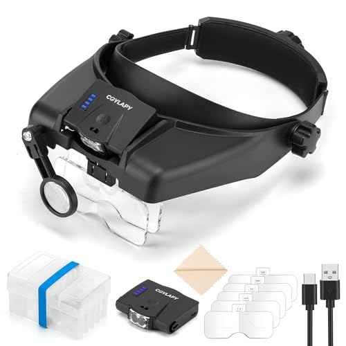 Magnifying Glasses with Light, Versatile Magnifying Glasses for Close Work, 1x - 14x Headband Magnifier with 5 Lenses & Two Led Lamps, Hands-Free Jewelers Loupe Visor for Hobby, Crafts