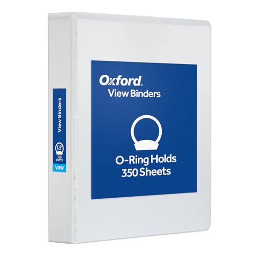 Oxford 1.5-Inch White Round Ring Binder, 350 Sheet Capacity, View Cover, XtraLife Hinge