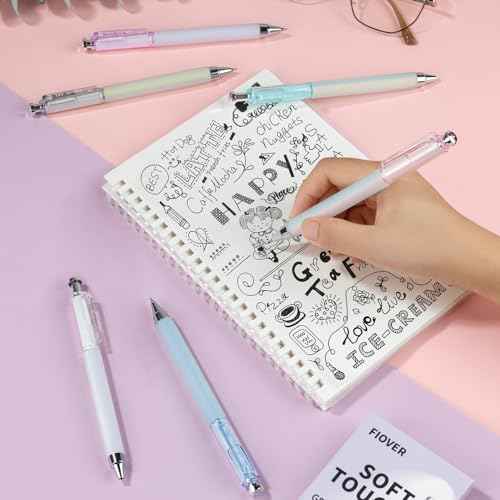 FIOVER Gel Pens, 6 Pcs 0.5mm Quick Dry Black Ink Pens, Fine Point Smooth Writing Pens, Retractable with Silicone Grip, High-End Cute Aesthetic Office School Supplies, Gifts for Women Men (6pcs black)